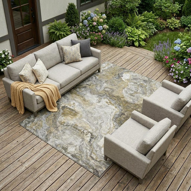 10' X 14' Granite Gray And Gray Abstract Washable Indoor Outdoor Area Rug