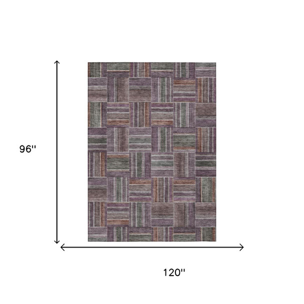 8' X 10' Plum And Purple Geometric Washable Indoor Outdoor Area Rug