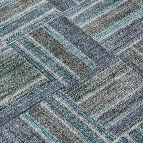 10' X 14' Teal Blue And Graphite Geometric Washable Indoor Outdoor Area Rug