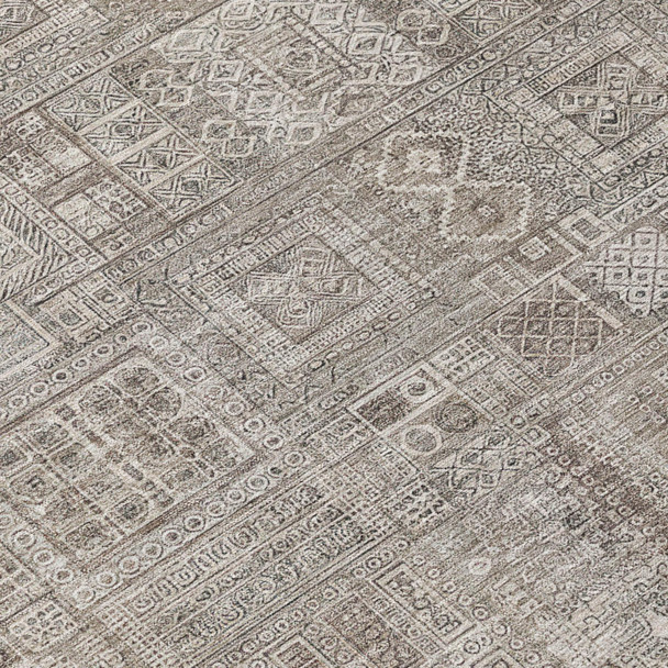 8' Brown And Silver Round Oriental Washable Indoor Outdoor Area Rug