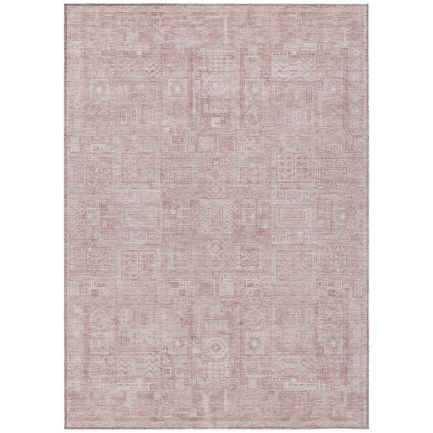 10' X 14' Pink And Tan Oriental Washable Indoor Outdoor Area Rug