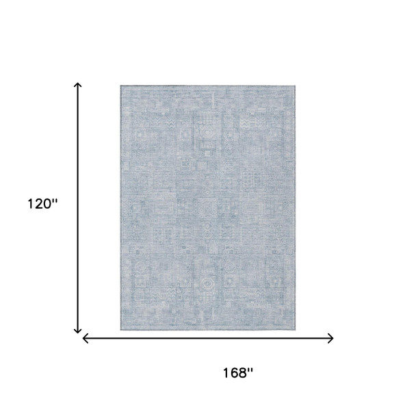10' X 14' Sky Blue And Blue Oriental Washable Indoor Outdoor Area Rug