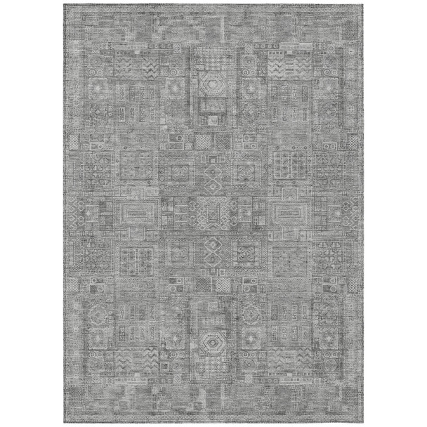 10' X 14' Silver And Gray Oriental Washable Indoor Outdoor Area Rug