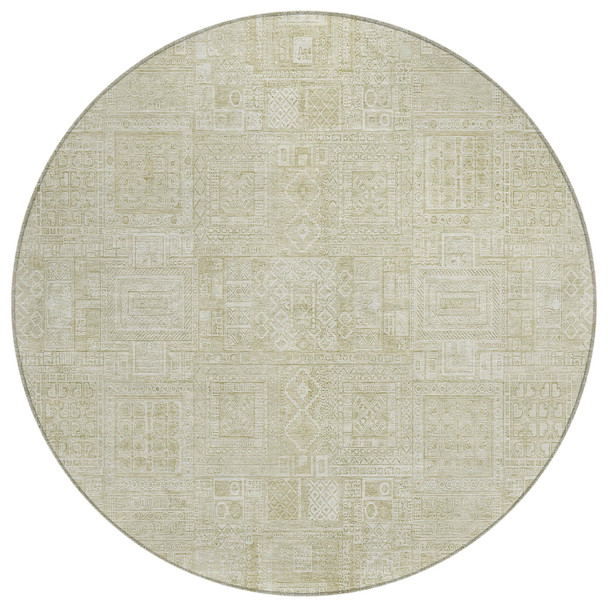 8' Wheat And Gold Round Oriental Washable Indoor Outdoor Area Rug
