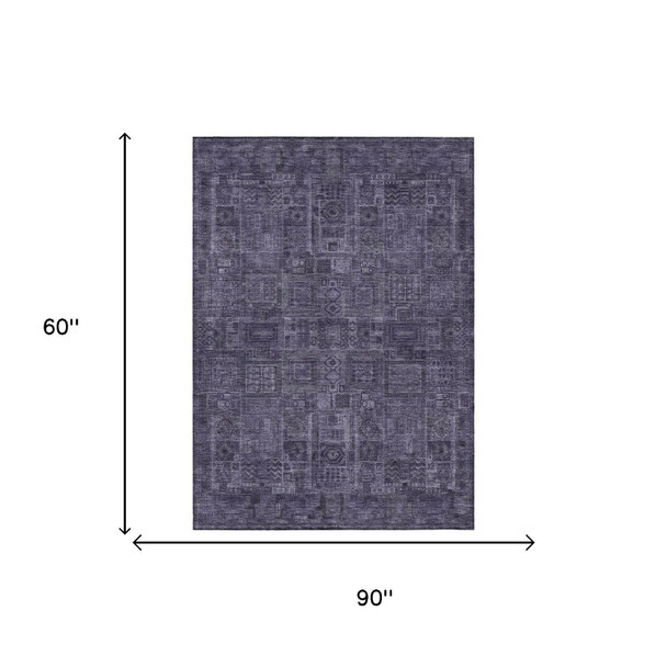 5' X 8' Eggplant And Purple Oriental Washable Indoor Outdoor Area Rug