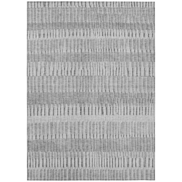 8' X 10' Silver And Gray Striped Washable Indoor Outdoor Area Rug