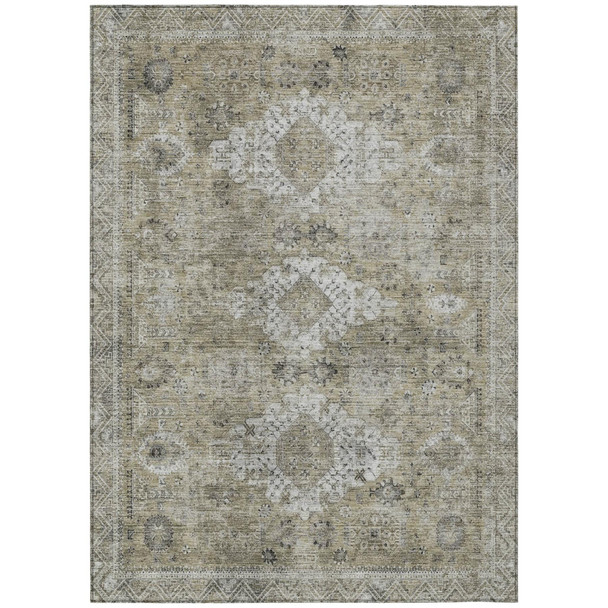 8' X 10' Beige And Brown Oriental Washable Indoor Outdoor Area Rug