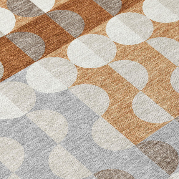 5' X 8' Orange And Ivory Geometric Washable Indoor Outdoor Area Rug