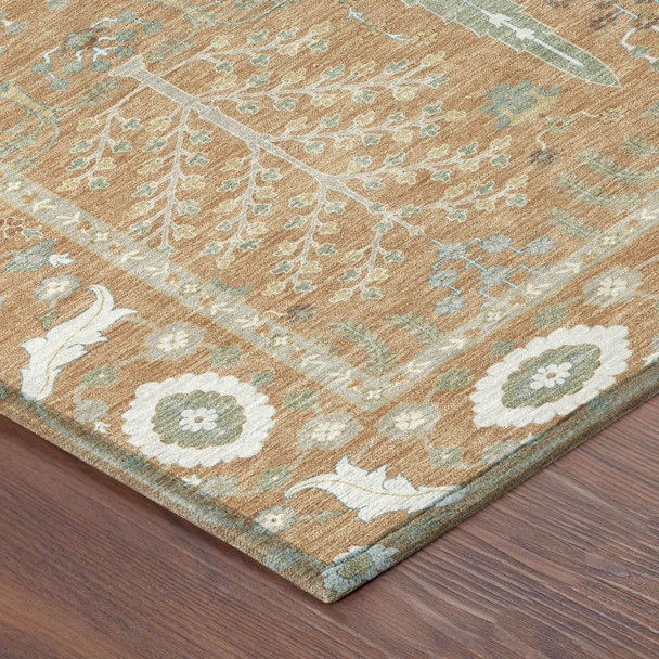 8' X 10' Copper And Orange Oriental Washable Indoor Outdoor Area Rug