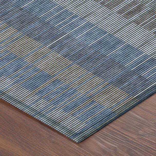 8' X 10' Navy Blue And Blue Striped Washable Indoor Outdoor Area Rug
