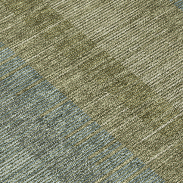 10' X 14' Olive Green And Green Striped Washable Indoor Outdoor Area Rug