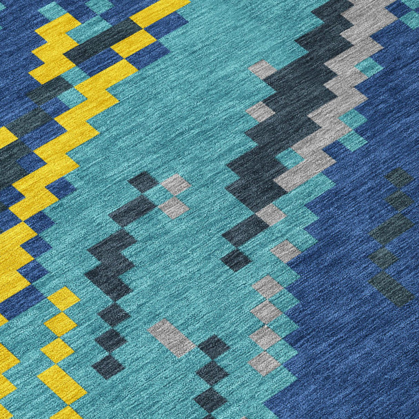 8' X 10' Teal Blue And Turquoise Abstract Washable Indoor Outdoor Area Rug