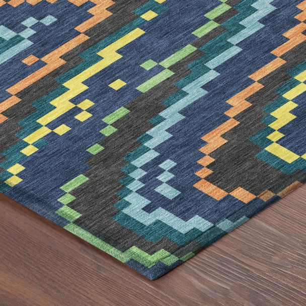 9' X 12' Navy Blue And Blue Abstract Washable Indoor Outdoor Area Rug