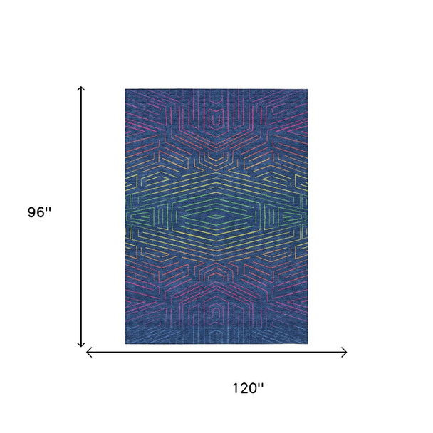 8' X 10' Blue And Purple Geometric Washable Indoor Outdoor Area Rug