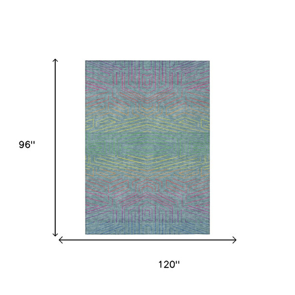 8' X 10' Teal Blue And Purple Geometric Washable Indoor Outdoor Area Rug