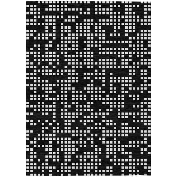 8' X 10' Black And White Abstract Washable Indoor Outdoor Area Rug