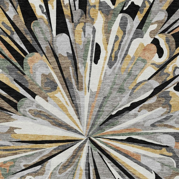 10' X 14' Black And Graphite Abstract Washable Indoor Outdoor Area Rug