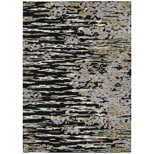 5' X 8' Black And Graphite Abstract Washable Indoor Outdoor Area Rug