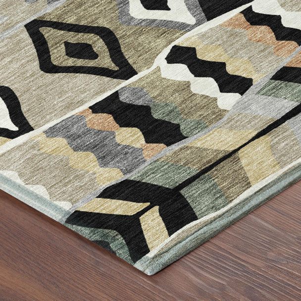 8' X 10' Black And Beige Geometric Washable Indoor Outdoor Area Rug