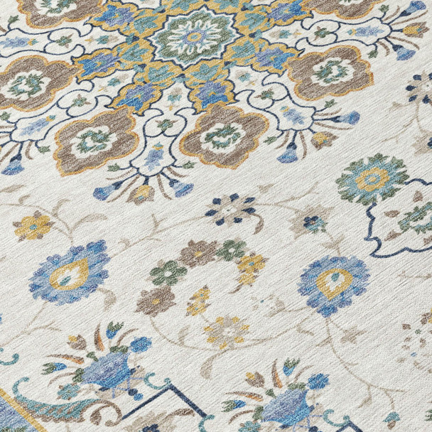 5' X 8' Ivory And Silver Oriental Washable Indoor Outdoor Area Rug