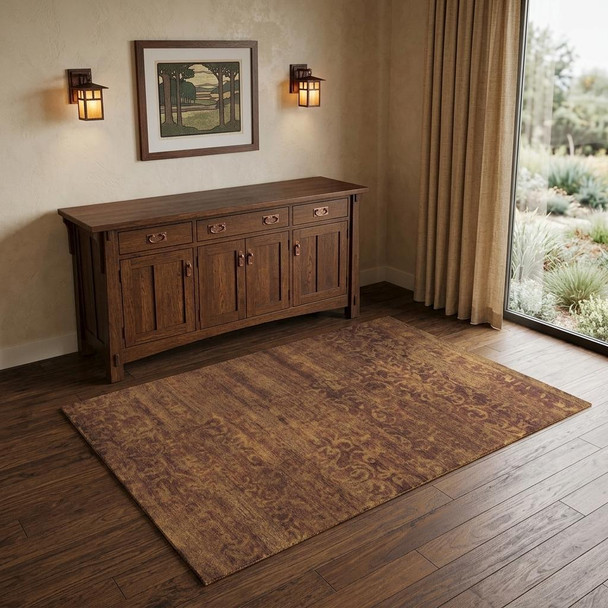 4' X 6' Brown And Red Wool Floral Hand Knotted Area Rug