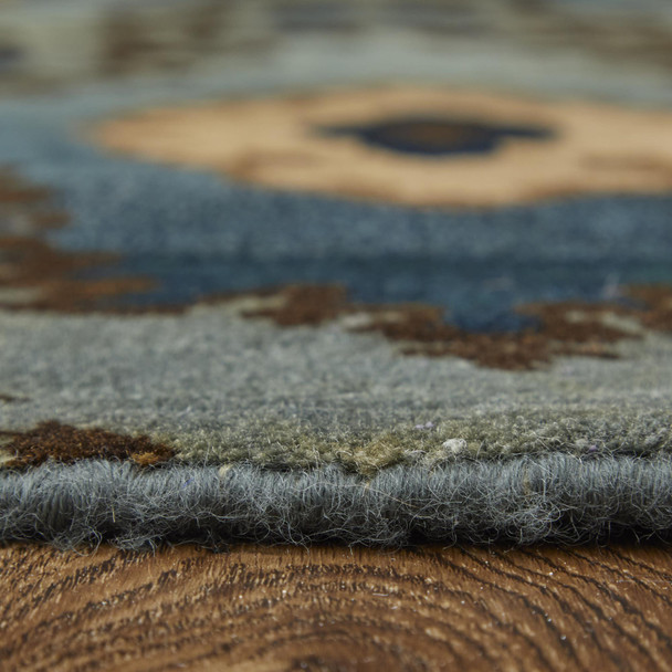 4' X 6' Blue Gray And Tan Wool Ikat Hand Knotted Area Rug