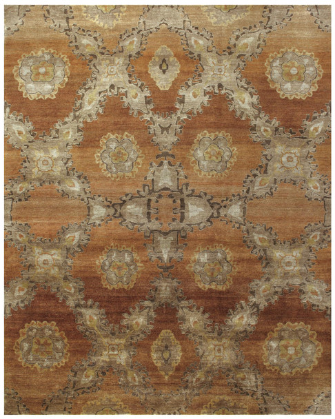 5' X 8' Tan Brown And Orange Wool Ikat Hand Knotted Area Rug