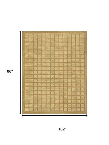 5' X 8' Gold And Brown Wool Geometric Hand Knotted Area Rug