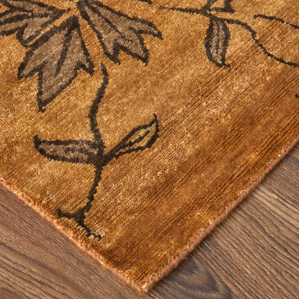 5' X 8' Brown And Orange Wool Floral Hand Knotted Area Rug
