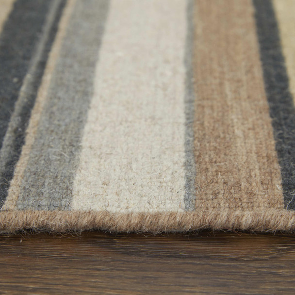 8' X 10' Gold Gray And Tan Wool Striped Hand Knotted Area Rug