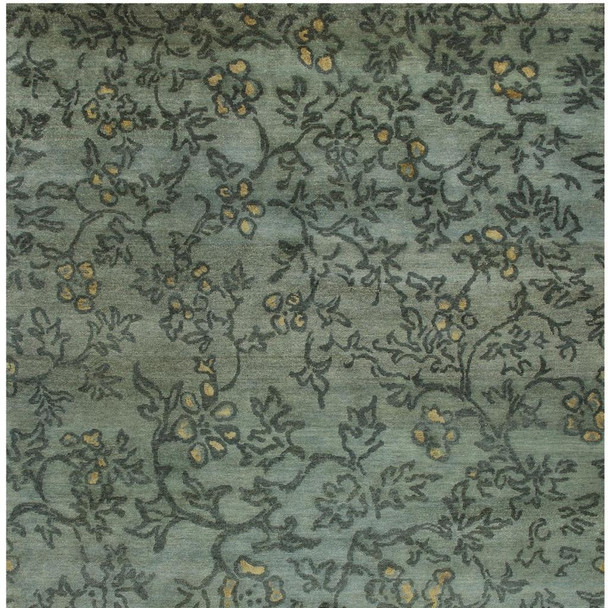 9' X 12' Blue Green And Gold Wool Floral Hand Knotted Area Rug