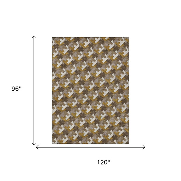 8' X 10' Chocolate And Brown Geometric Washable Indoor Outdoor Area Rug