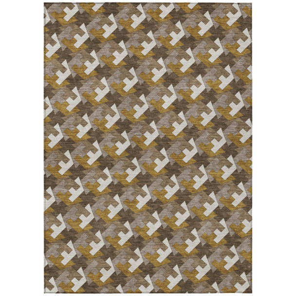 10' X 14' Chocolate And Brown Geometric Washable Indoor Outdoor Area Rug