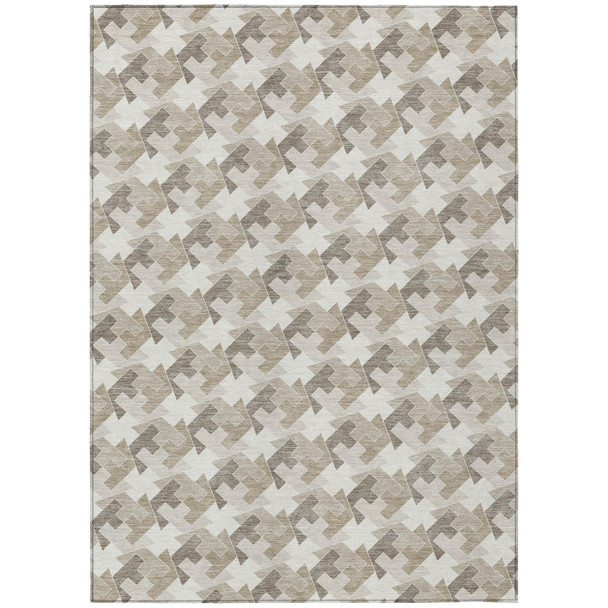 5' X 8' Ivory And Beige Geometric Washable Indoor Outdoor Area Rug