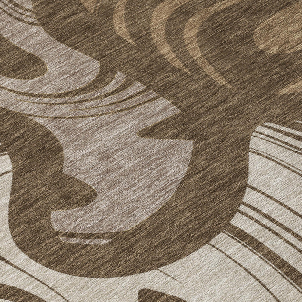 9' X 12' Chocolate And Brown Abstract Washable Indoor Outdoor Area Rug