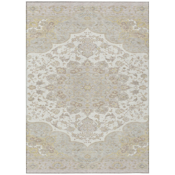 5' X 8' Ivory And Silver Oriental Washable Indoor Outdoor Area Rug