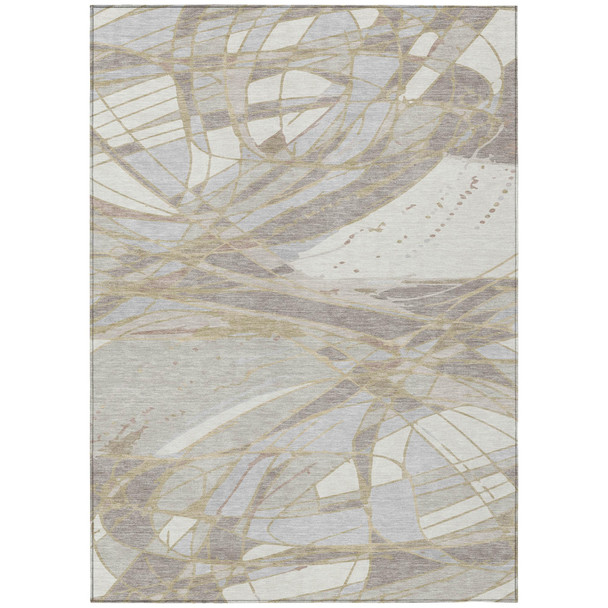 5' X 8' Ivory And Silver Abstract Washable Indoor Outdoor Area Rug