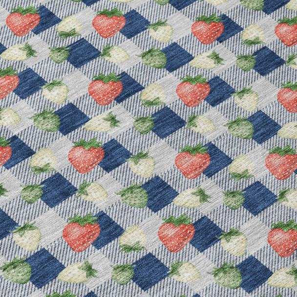 9' X 12' Navy Blue And Blue Floral Washable Indoor Outdoor Area Rug