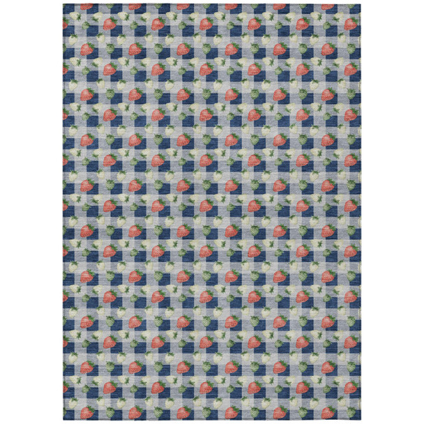 10' X 14' Navy Blue And Blue Floral Washable Indoor Outdoor Area Rug