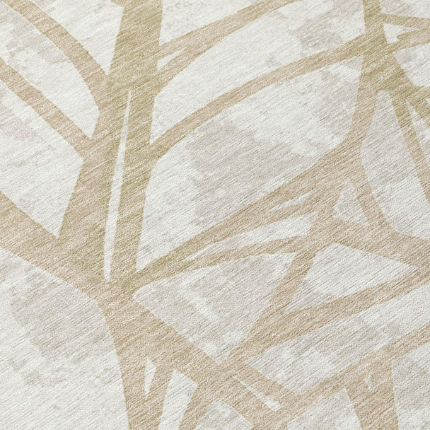 10' X 14' Ivory And Linen Floral Washable Indoor Outdoor Area Rug