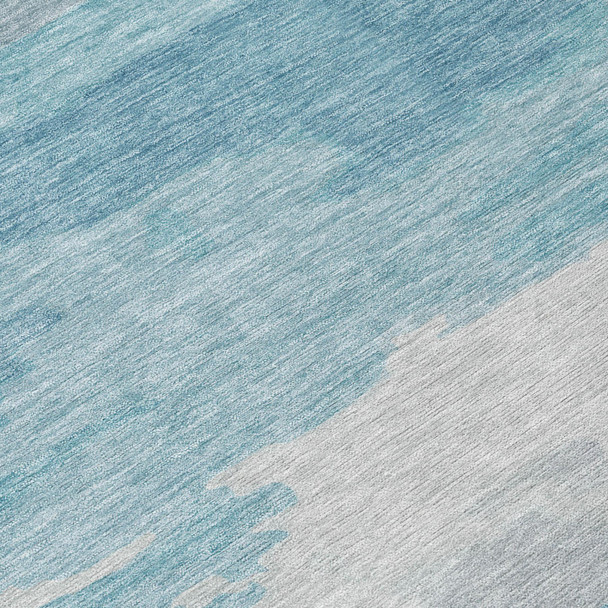 9' X 12' Sky Blue And Blue Abstract Washable Indoor Outdoor Area Rug