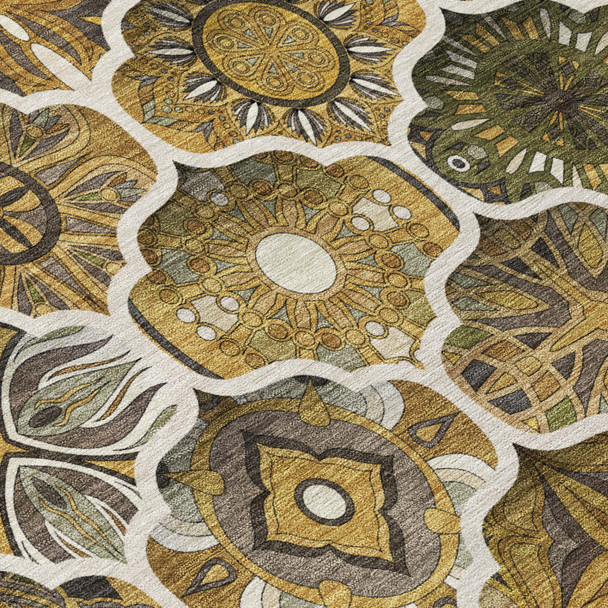 9' X 12' Brown And Chocolate Ogee Washable Indoor Outdoor Area Rug