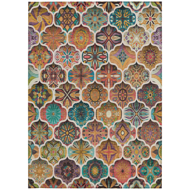 5' X 8' Coral And Orange Ogee Washable Indoor Outdoor Area Rug