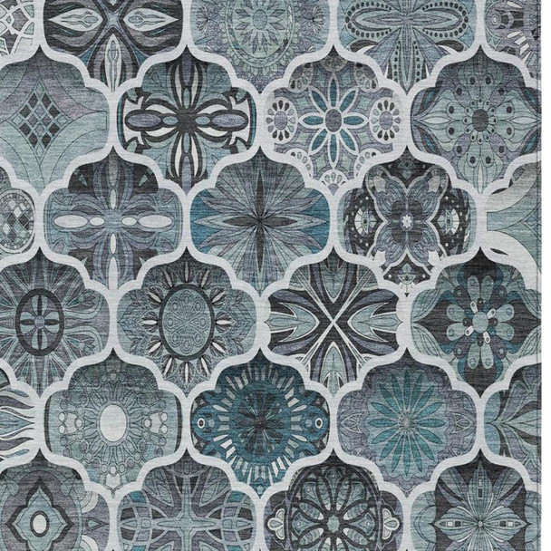 3' X 5' Pewter And Gray Ogee Washable Indoor Outdoor Area Rug