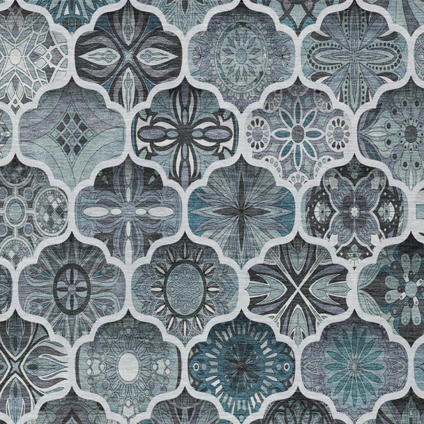 8' X 10' Pewter And Gray Ogee Washable Indoor Outdoor Area Rug