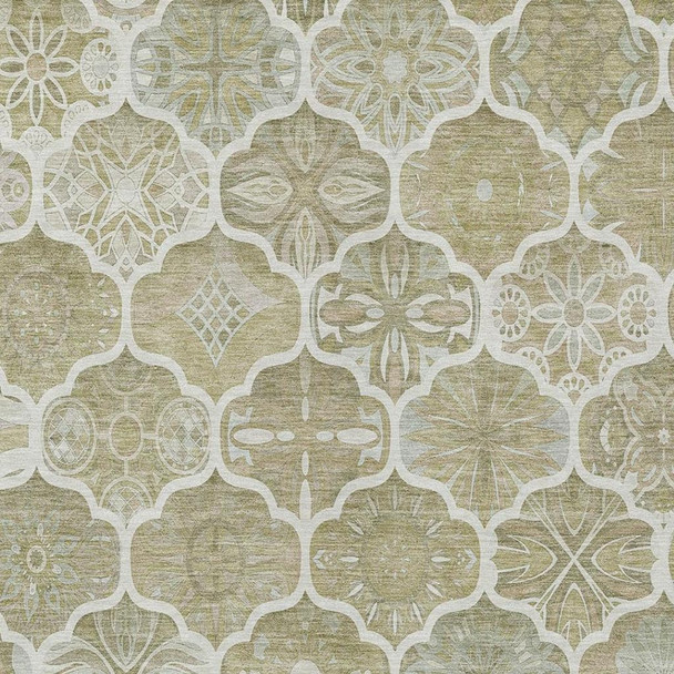 10' X 14' Taupe And Brown Ogee Washable Indoor Outdoor Area Rug