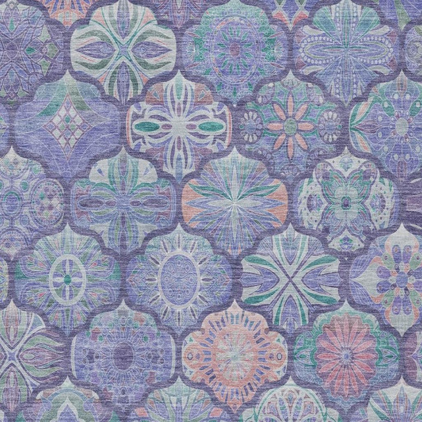 5' X 8' Purple And Lavender Ogee Washable Indoor Outdoor Area Rug