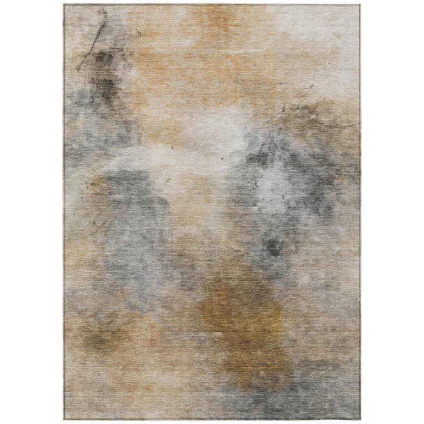 3' X 5' Gray And Beige Abstract Washable Indoor Outdoor Area Rug