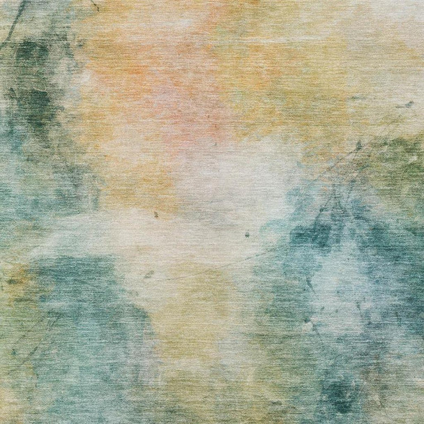 3' X 5' Teal Blue And Peach Abstract Washable Indoor Outdoor Area Rug