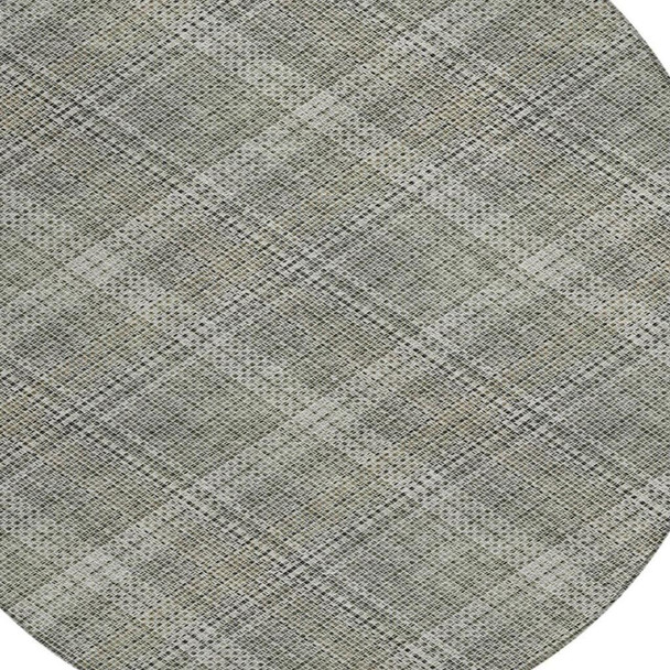 8' Beige And Brown Round Plaid Washable Indoor Outdoor Area Rug